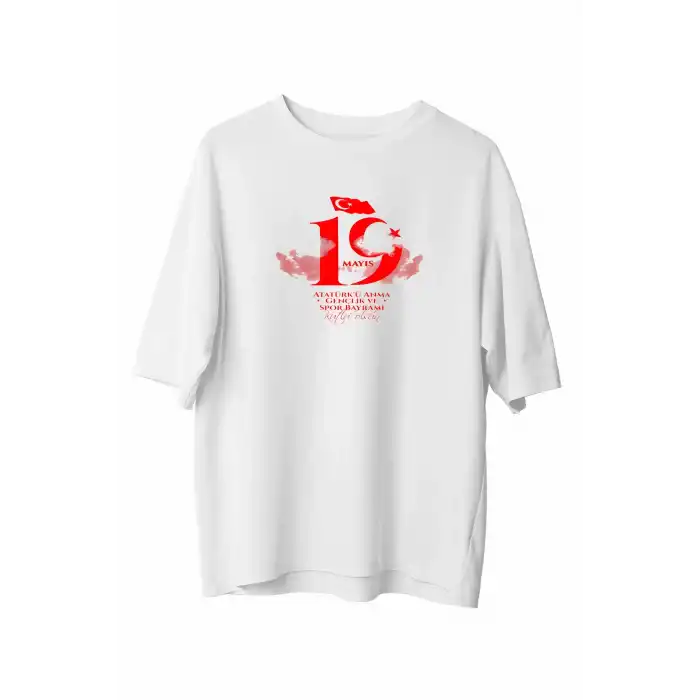 19 Mayıs Unisex Baskılı T-shirt - Beyaz