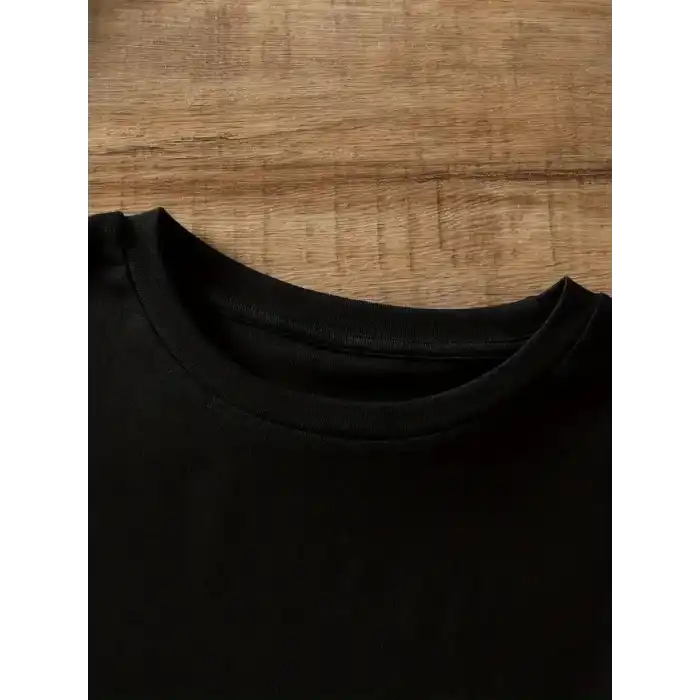 20/1 Penye Compack Ayı Baskılı Oversize Bisiklet Yaka Kısa Kol T-shirt - Siyah