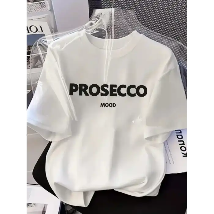 20/1 Penye Compack Baskılı Oversize Kısa Kol Bisiklet Yaka T-shirt - Beyaz