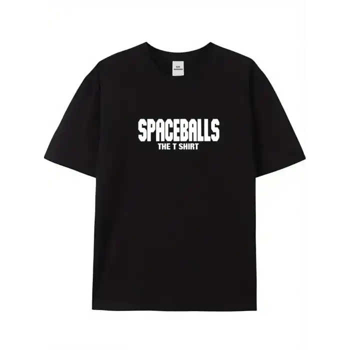 20/1 Penye Compack SPACEBALLS Erkek Baskılı Oversize Bisiklet Yaka Kısa Kol Yazlık T-shirt - Siyah