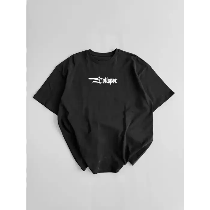 20/1 Penye Compack Unisex Baskılı Oversize Bisiklet Yaka Kısa Kol Yazlık T-shirt - Siyah