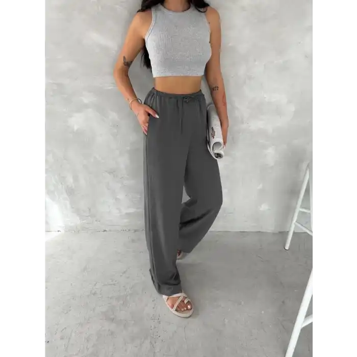 Ayrobin Oversize Kadın Pantalon - Füme