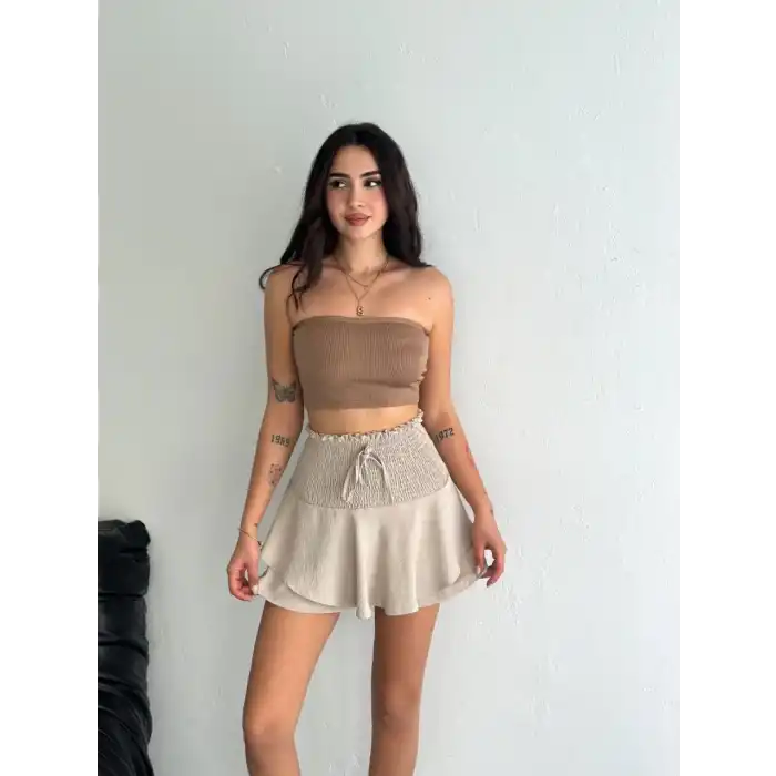 Ayrobin Şortlu Etek - Bej
