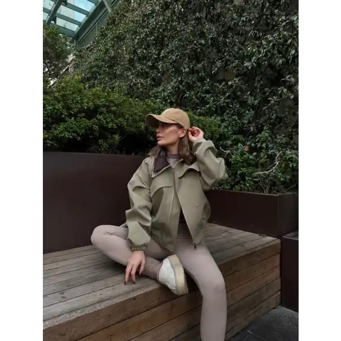 Çift Yakalı Ceket Mont - Yeşil