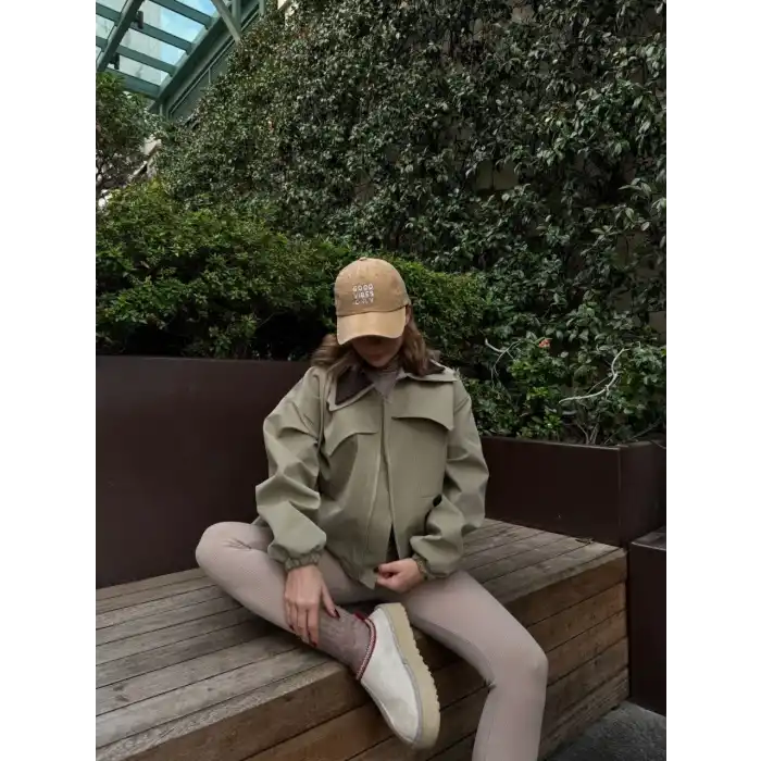 Çift Yakalı Ceket Mont - Yeşil