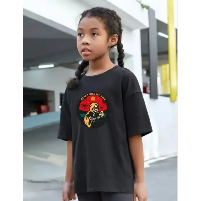 Çocuk Unisex Baskılı T-Shirt - Siyah
