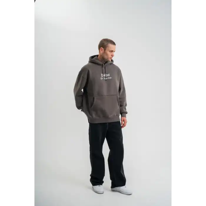 Erkek Double Oversize Kapüşonlu Sweatshirt 3 İplik Pamuklu Göğüs Nakışlı Premium Kalite – Antrasit