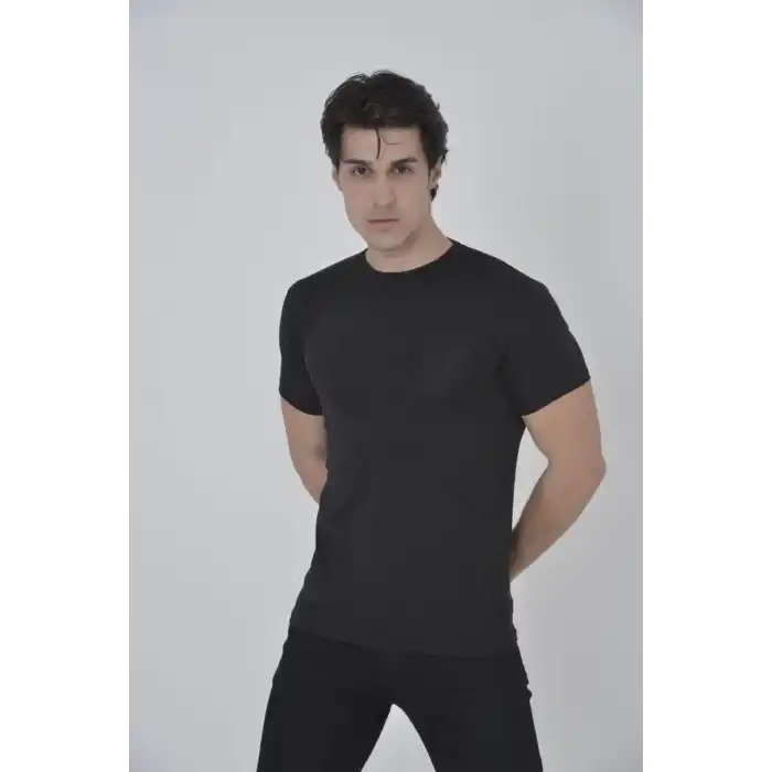 Erkek File Cepli Slim fit T-shirt - Siyah