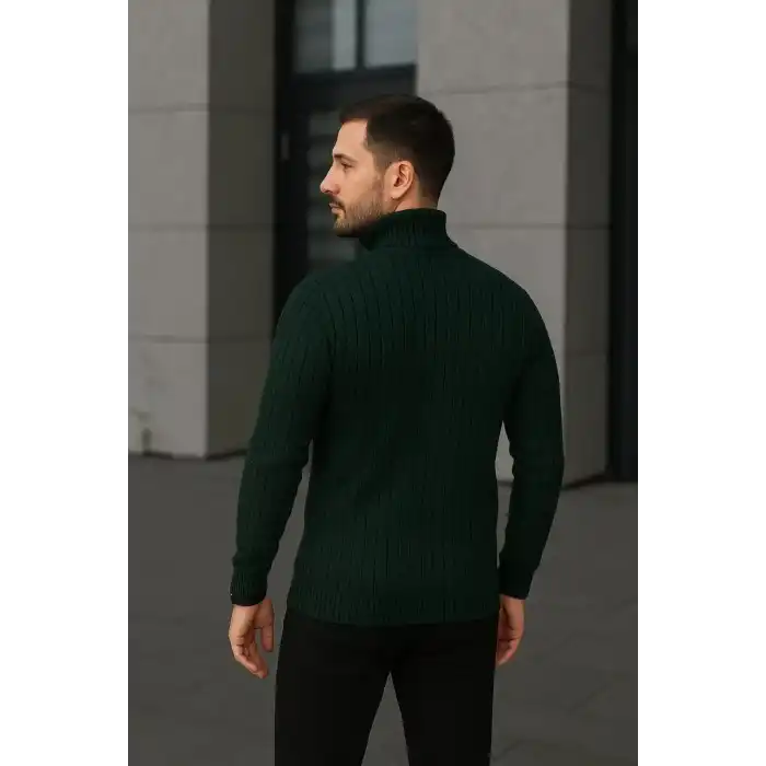 Erkek Fitilli Triko Kazak 3lÜ Set Bej Haki Siyah Regular Balıkcı Yaka Tam Boğazlı Triko Seti Modeli Kazak