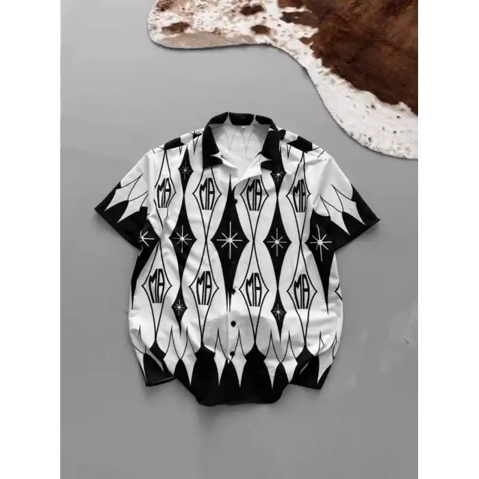 Erkek İki İplik Kumaş Dijital Baskılı Gömlek - Siyah