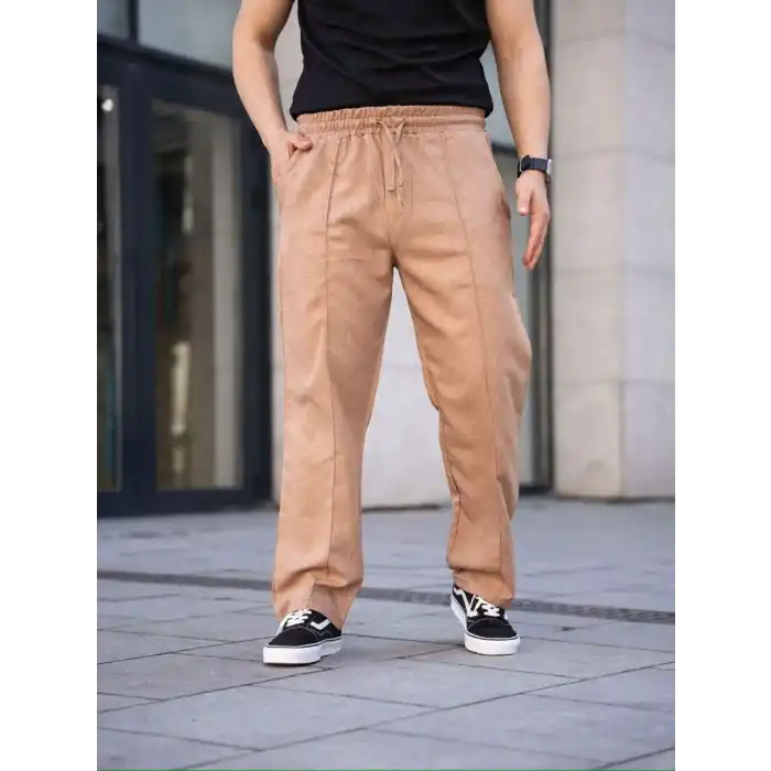 Erkek Keten Cepli Çıma Dikişli jogger Buggy Pantalon Rahat kalıp - Kahverengi