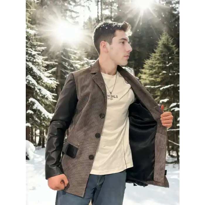 Erkek Nubuk Deri Ceket - Siyah