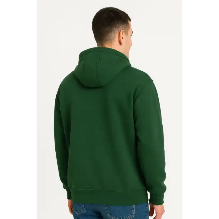 Erkek Ovarsize Kapüşonlu Swetshirt Kanguru Çepli Cıtcıtlı 3 iplik Şardonlu Hoodie - Haki