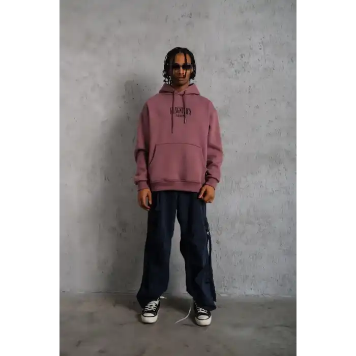 Erkek Paradise Baskılı Kapüşonlu Sweat - Gül Kurusu