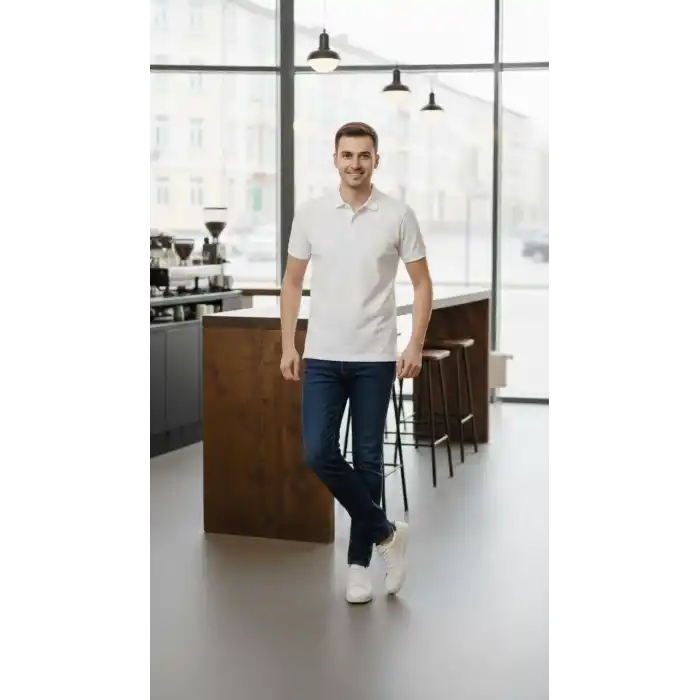 Erkek Pike Kumaş Düğmeli Yaka Regular Fit Günlük Kısa kol Tişört T-shirt - Beyaz