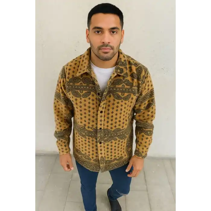 Erkek Polar Fermuarlı Sweatshirt – Kapüşonsuz, Cepli, Yumuşak Dokulu, Oversize Rahat Kalıp, Kışlık Sıcak Tutan Fermuarlı Üst - Sarı