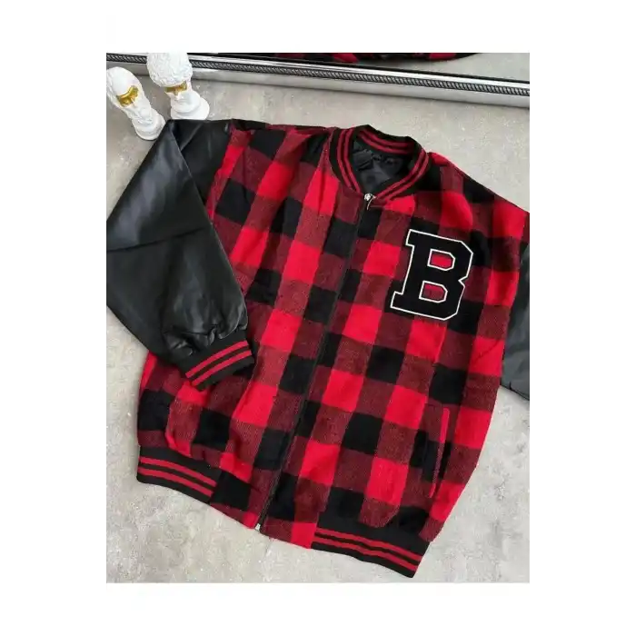 Erkek Pötikare Desen Nakışlı Kolej Ceket - Kırmızı