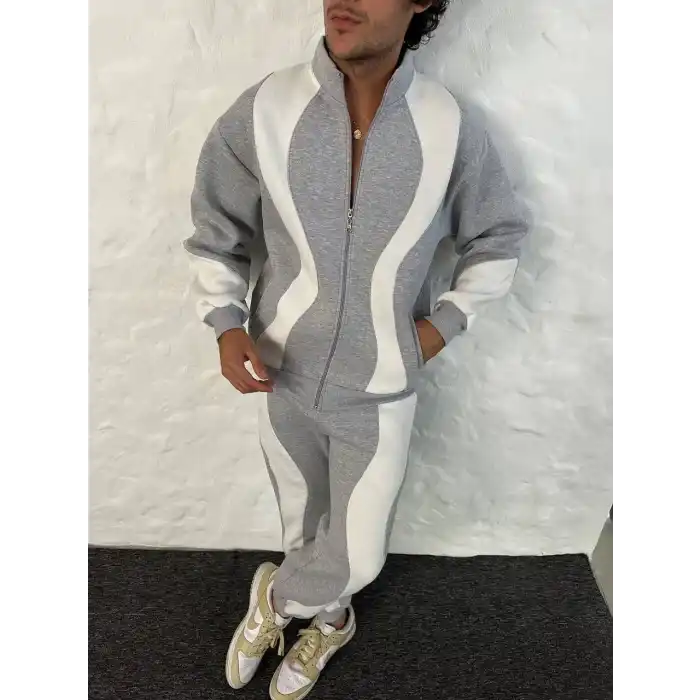 Erkek Premium Parçalı Eşofman Takım - Dik Yaka Fermuarlı Sweatshirt, - Gri