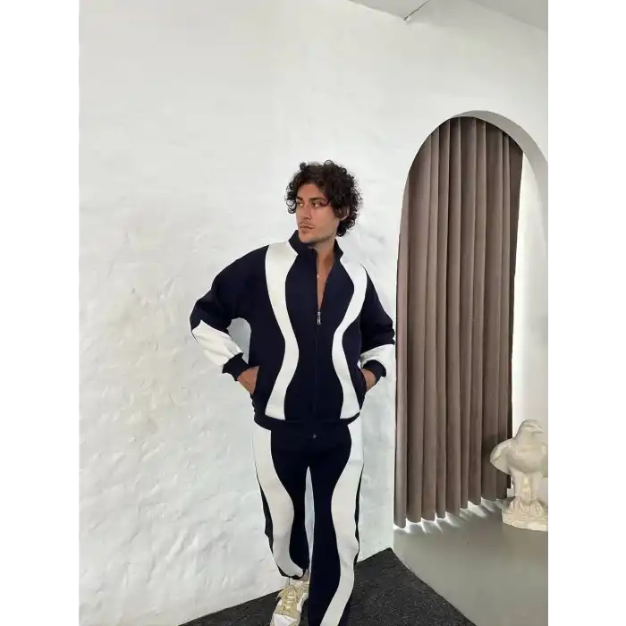 Erkek Premium Parçalı Eşofman Takım - Dik Yaka Fermuarlı Sweatshirt, - Siyah