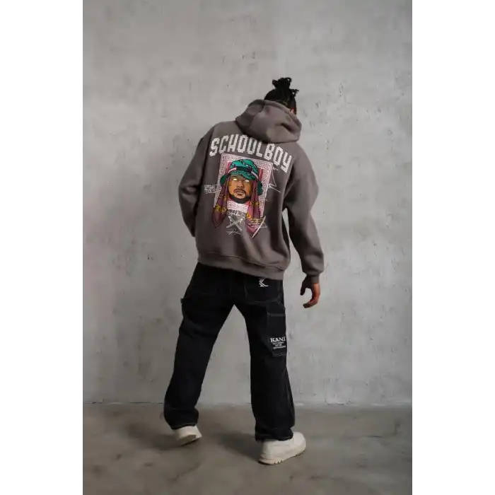 Erkek SCHOOL BOY Baskılı Kapüşonlu Sweat - Gri