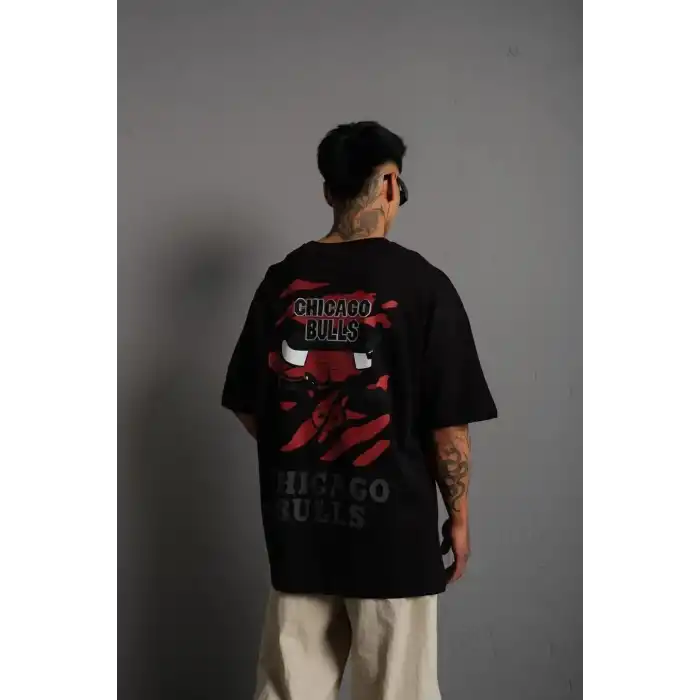 Erkek Sırt Baskılı A Kalite Oversize T-shirt - Siyah