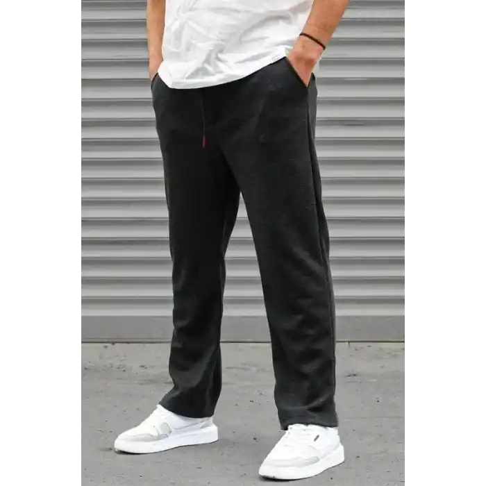 Erkek Üç İplik Basic Eşofman Boru Paça İpli Pantolon - Antrasit