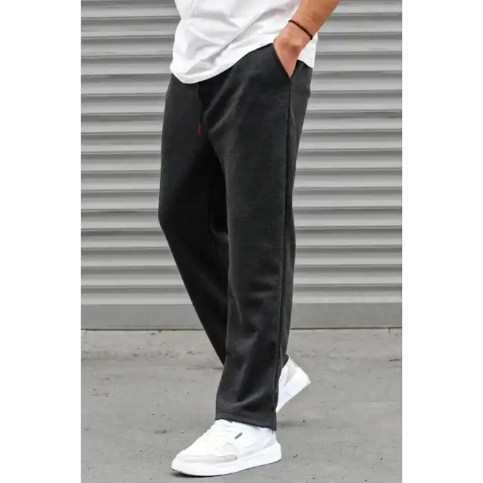 Erkek Üç İplik Basic Eşofman Boru Paça İpli Pantolon - Antrasit