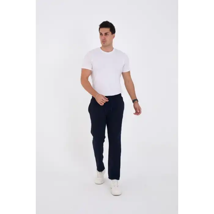 Erkek Üç İplik Basic Eşofman Boru Paça İpli Pantolon - Lacivert