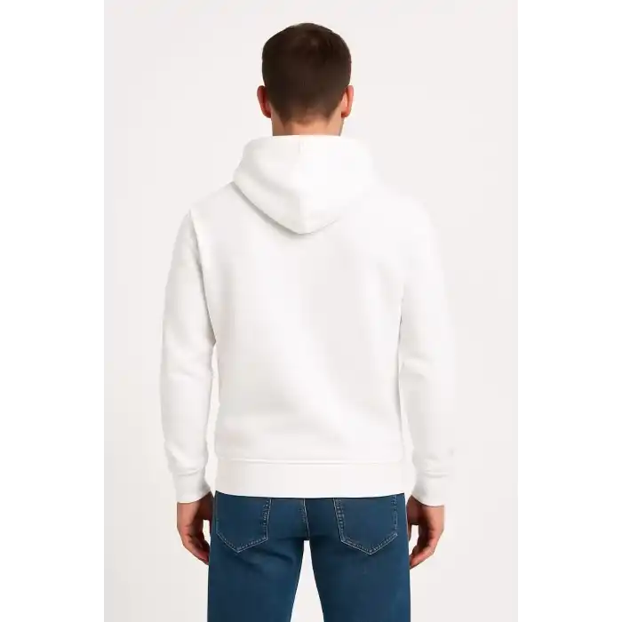 Erkek Üç İplik Kapüşonlu Kanguru Cepli SweatShirt hoodie - Beyaz
