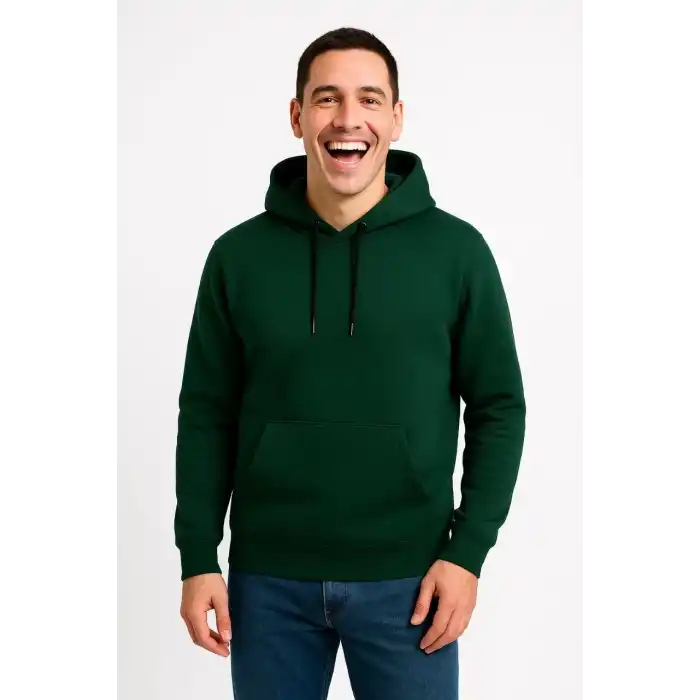 Erkek Üç İplik Kapüşonlu Kanguru Cepli SweatShirt hoodie - Haki