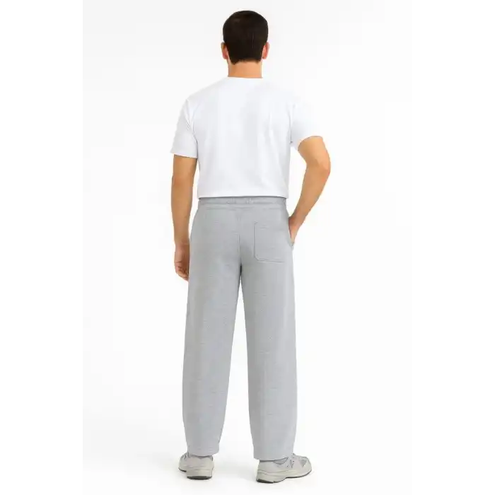Erkek Üç iplik Kışlık Pamuklu Ovarsize Bağcıklı Düz Paça Cepli Eşofman Altı Spor Rahat Model - Gri