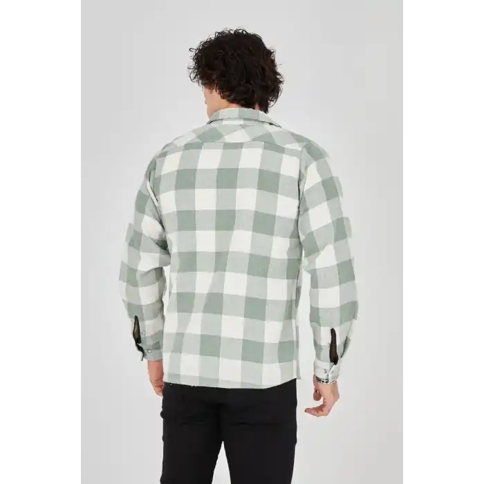 Erkek Uzun Kollu Oduncu Gömlek - Mint yeşili