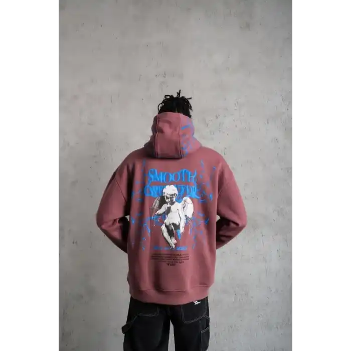 Erkek Yıldırım Baskılı Kapşonlu Sweat - Gül Kurusu