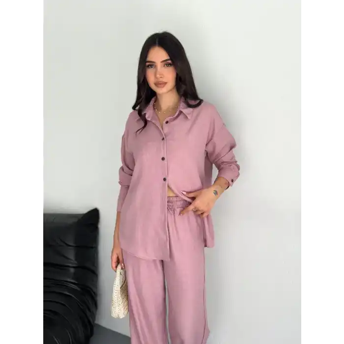 Gömlek Pantolon ikili Takım - Toz Pembe