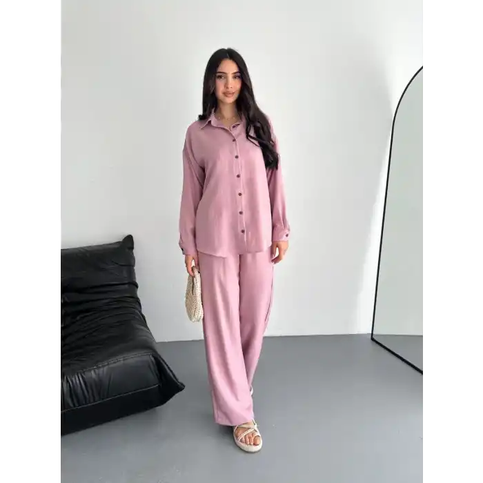 Gömlek Pantolon ikili Takım - Toz Pembe