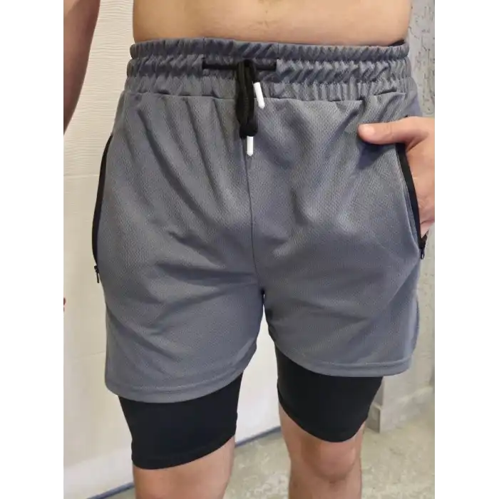 İç Cepli Sporcu Alt Taytlı Şort - GRİ