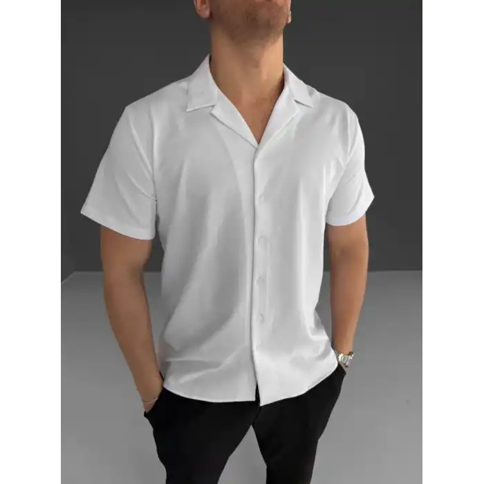 İki İplik Kumaş  Gömlek - Beyaz