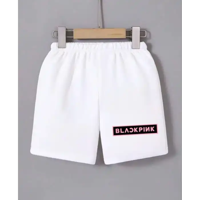 Kadın Beli Lastikli Baskılı Mini Şort - Beyaz