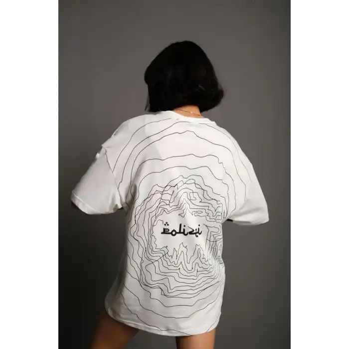 Kadın Bisiklet Yakalı Sırt Baskılı Oversize T-Shirt - Beyaz