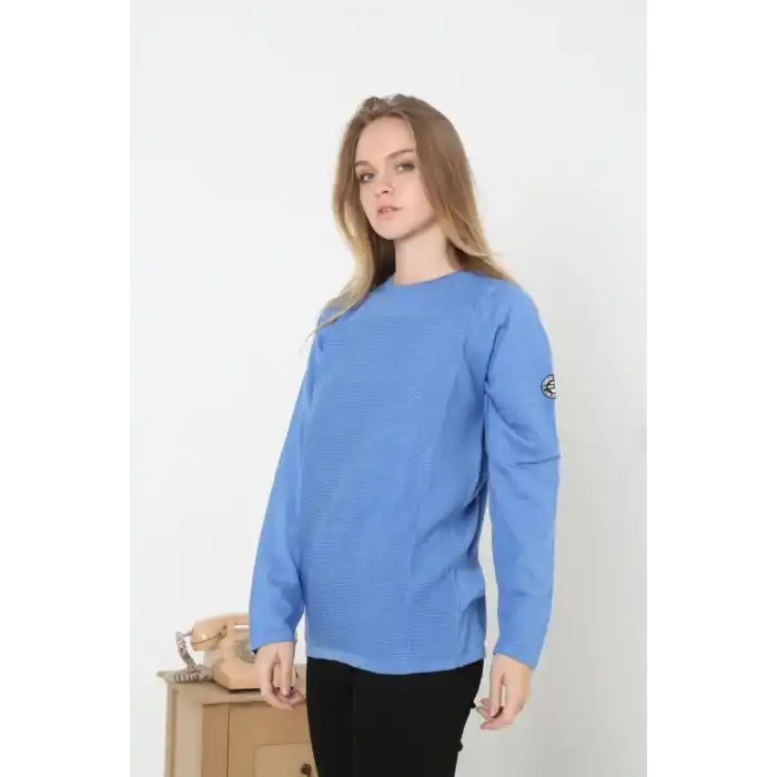 Kadın Biskilet Yaka Kolu Armalı - Mavi