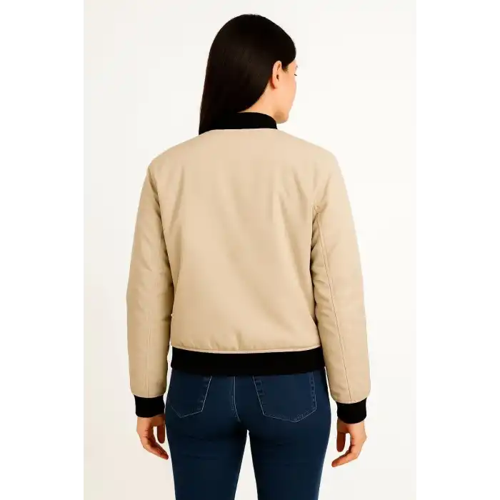 Kadın Bomber Mont Ceket – Fermuarlı, Kapitone İçi Astarlı, Su İtici Kumaş, Regular Fit, Yandan Cepli, Günlük Bahar & Kış Şık Rahat Stil - bej