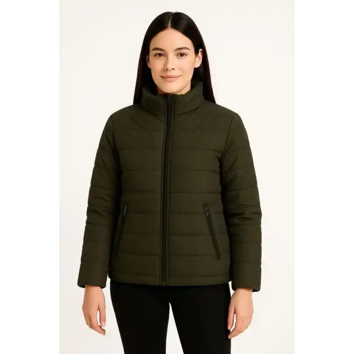 Kadın Bomber Mont Ceket – Su İtici Kumaş, Kapitone Astarlı, Fermuarlı, Kışlık - Haki