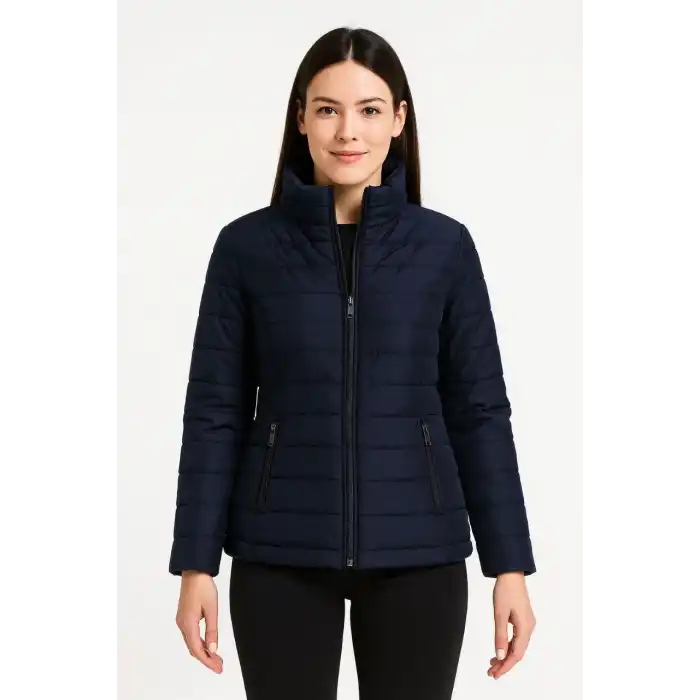 Kadın Bomber Mont Ceket – Su İtici Kumaş, Kapitone Astarlı, Fermuarlı, Kışlık - Lacivert