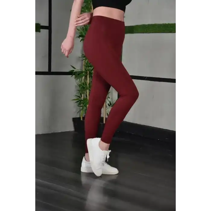 Kadın Full Likra Extra Toparlayıcı Yüksek Bel Dar Kalıp Günlük Spor Tayt - Bordo