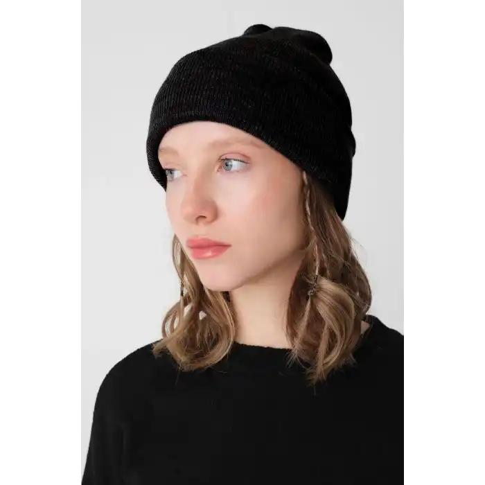 Kadın Katlamalı Basic Bere - Siyah