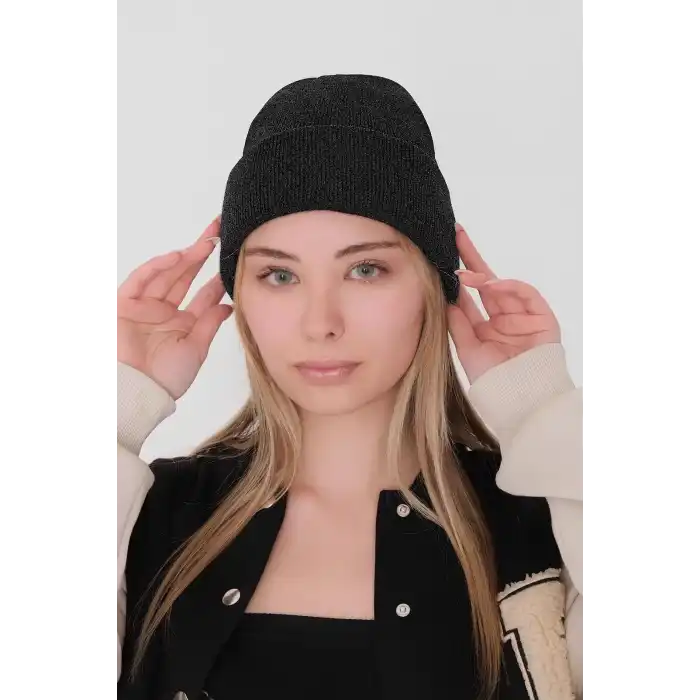 Kadın Katlamalı Basic Bere - Siyah