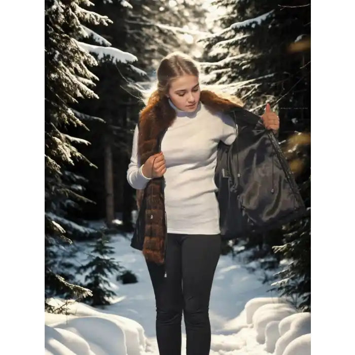 Kadın Kolsuz Fermuarlı Yelek - Siyah