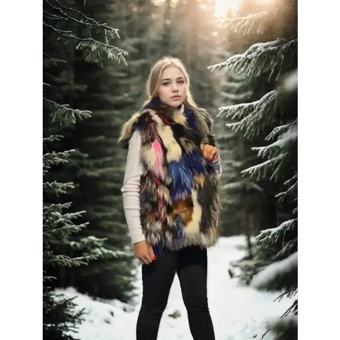 Kadın Kolsuz Hakiki Deri Ceket - Siyah