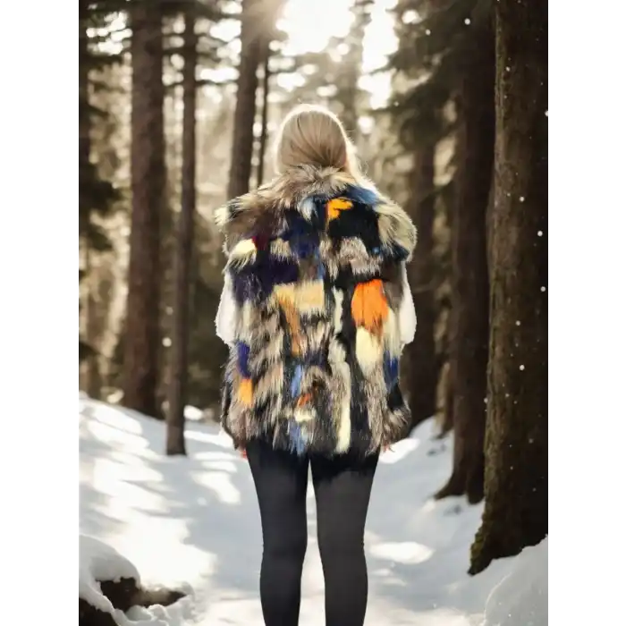 Kadın Kolsuz Hakiki Deri Ceket - Siyah