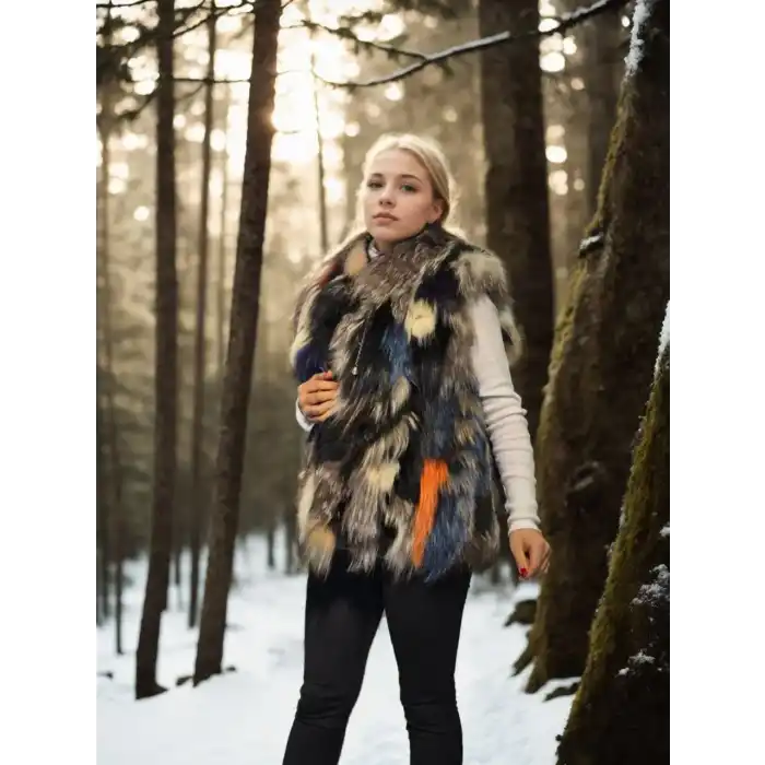 Kadın Kolsuz Hakiki Deri Ceket - Siyah